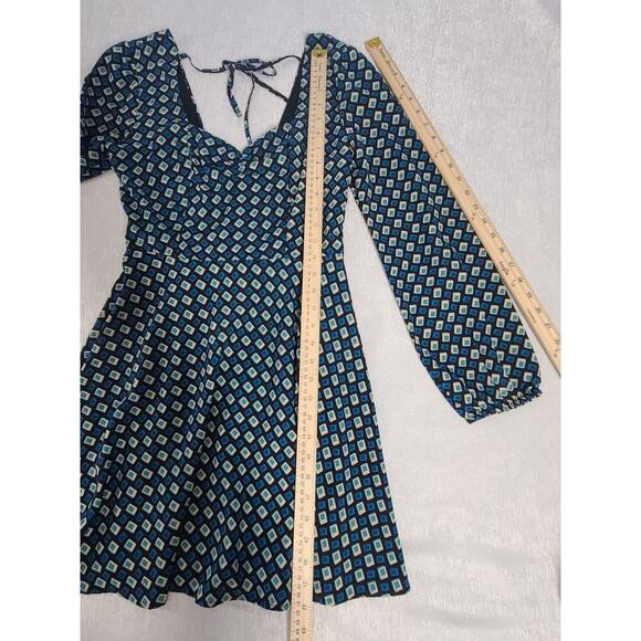 Band of the Free Genevieve Teal Diamond mini puff sleeve dress NWT Size Small - Picture 6 of 10